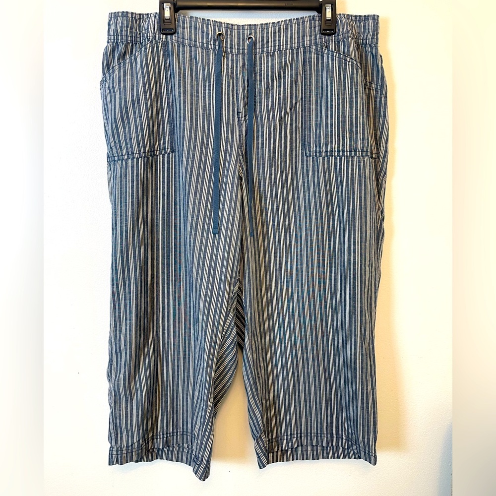 Lane Bryant Linen Blend Crop Capri Striped Draw String Size 16 Blue